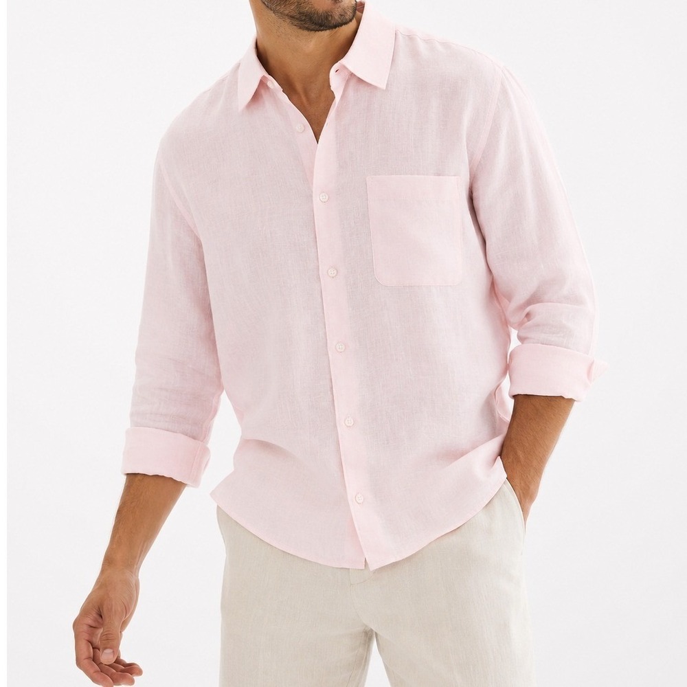 Lilly Pulitzer Addison Shirt Mens XL Pink Linen Coastal Resort Button Vacation